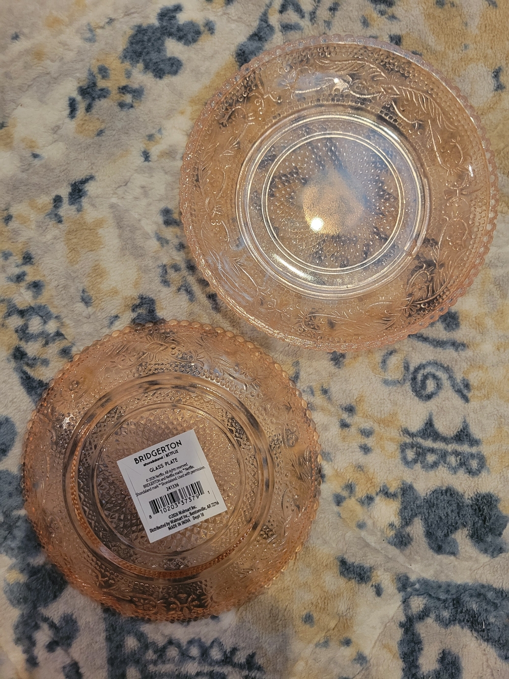 NWT Bridgerton Shondaland/Netflix Pink Pressed Glass Dessert Plates - Set of 2